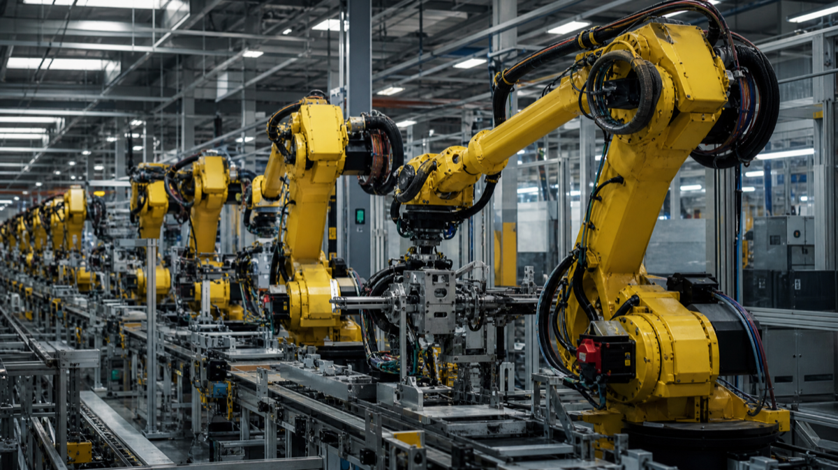 A robotic arm in a manufacturing facility — the kind of environment where software reliability and real-time execution are safety-critical requirements.