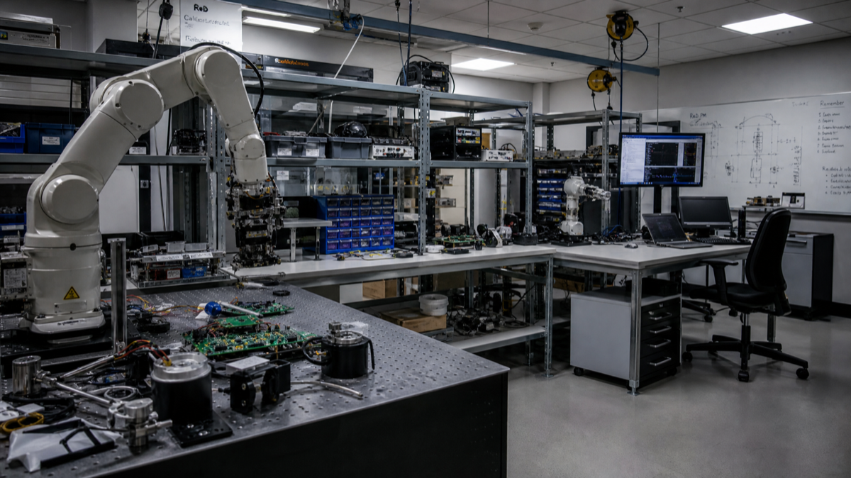 A research laboratory where robotics teams are developing the software foundations needed for physical AI deployment in real-world environments.