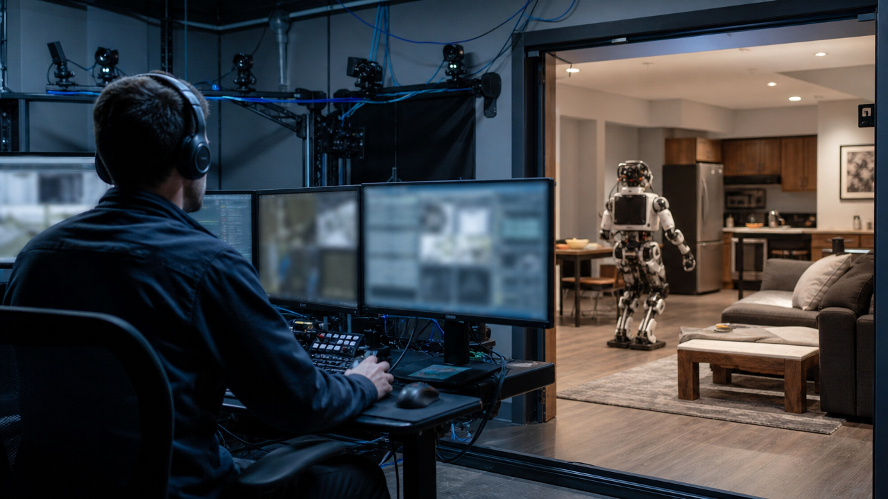 Teleoperation may help home robots learn, but it also creates a privacy and consent challenge for consumer adoption. Image: SUPERBASH_.