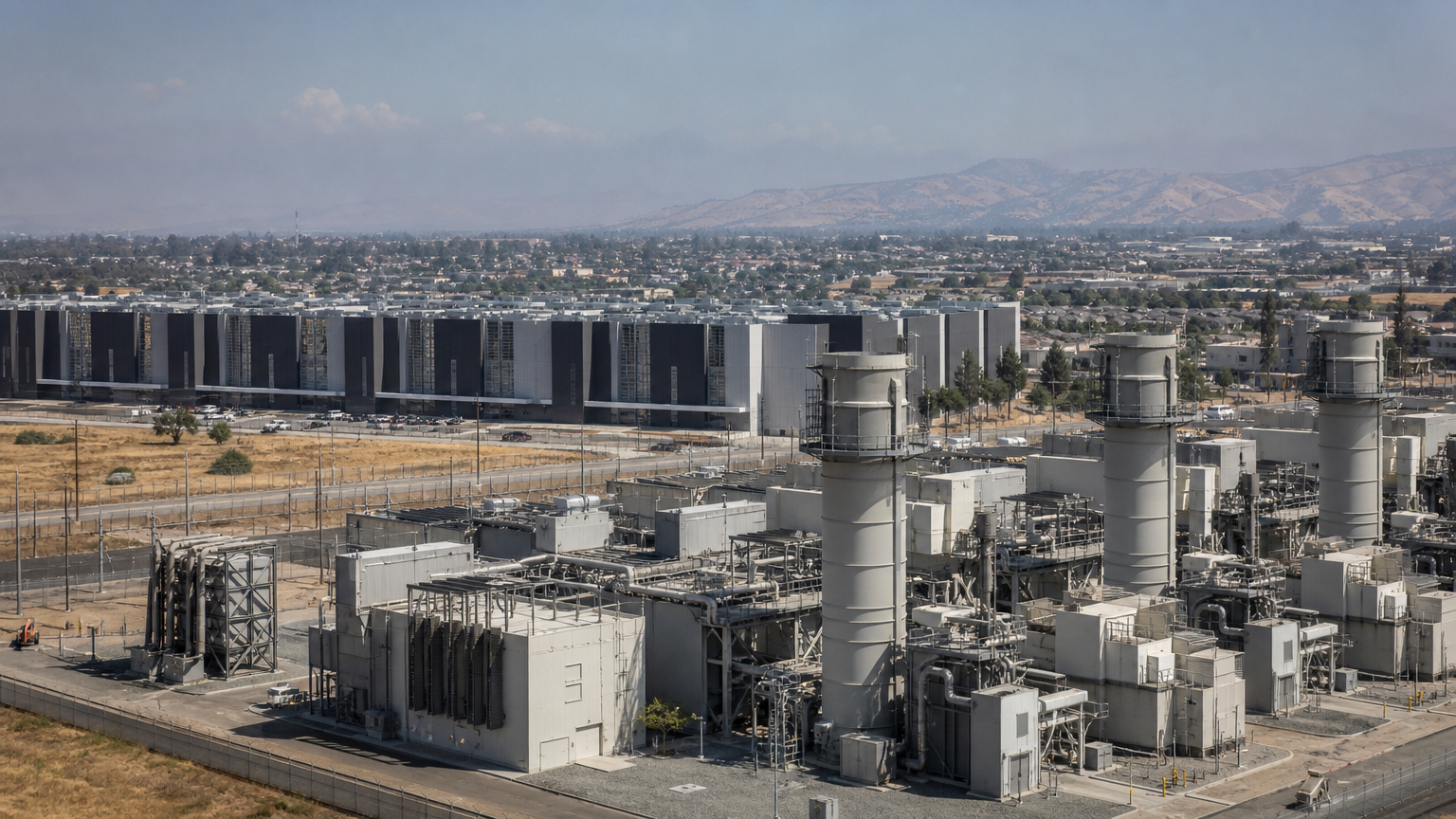 On-site gas generation can shorten interconnection waits while shifting pollution and permitting questions to nearby communities. Image: SUPERBASH_
