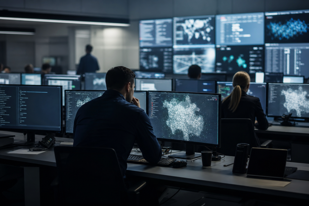 A professional services firm's AI operations centre — the kind of environment where Claude Cowork and Managed Agents are now being deployed at scale.