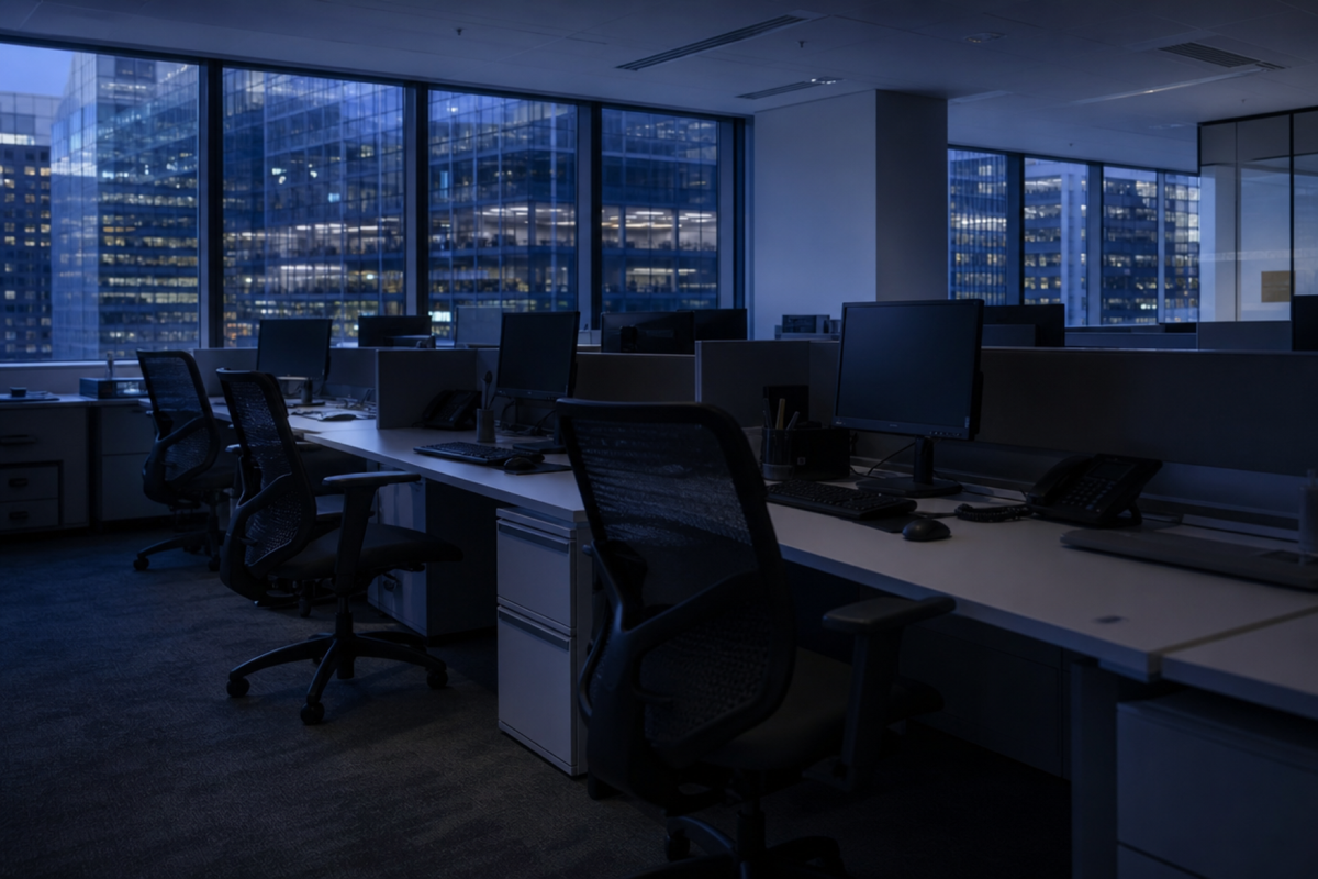 A modern open-plan office — the setting where AI productivity tools are being deployed at scale, with gains that workers say are not reaching them.