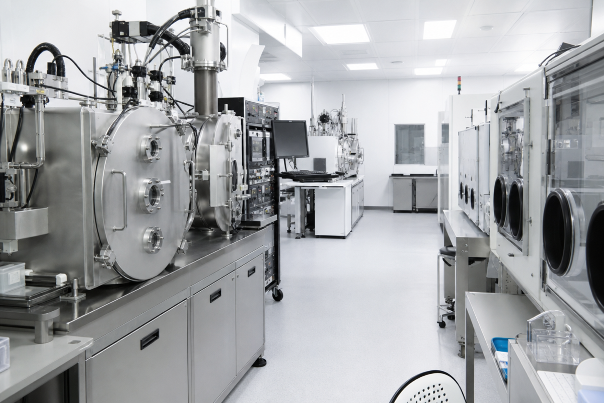 A clean-room research facility — the controlled environment where autonomous robotic research systems operate most effectively.