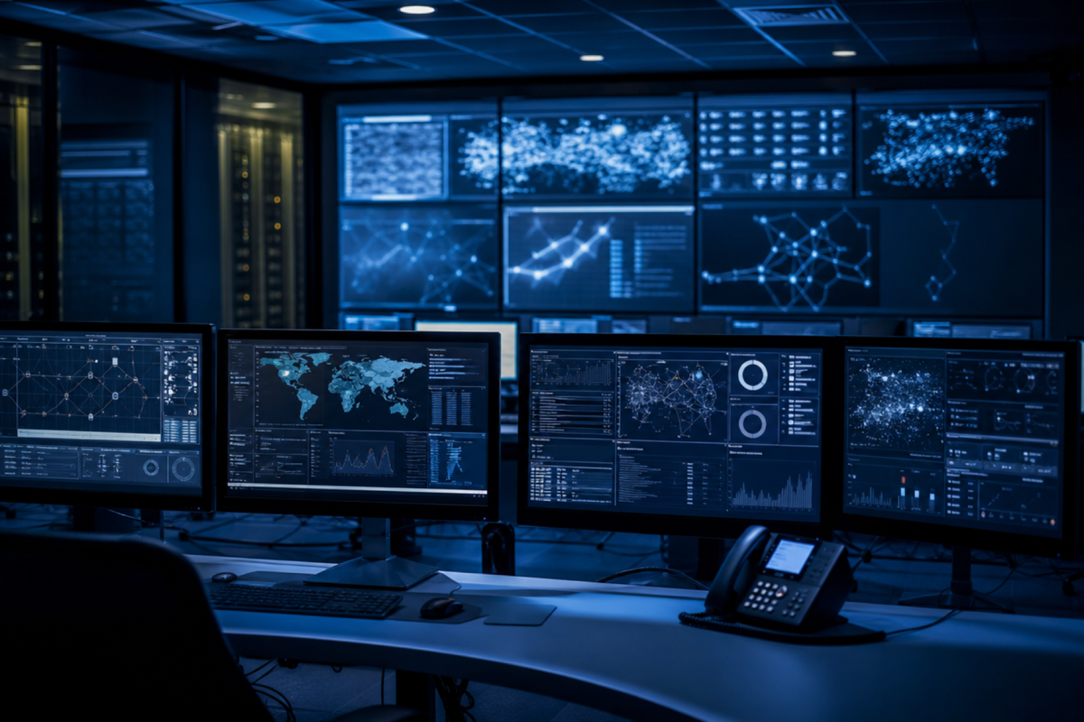 A security operations centre — the environment where Claude's vulnerability scanning capabilities are being deployed by enterprise security teams.